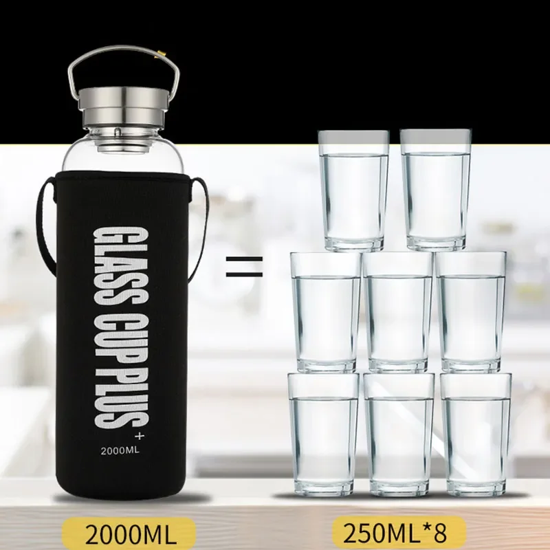 زجاجة مياه زجاجية سعة 2 لتر مع - مراجعة Outdoor Sport Glass Water Bottle وسعره
